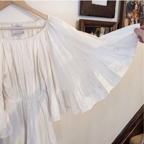C/MEO pearl white romper shorts with bell ruffle sleeves M - Picture 6 of 9